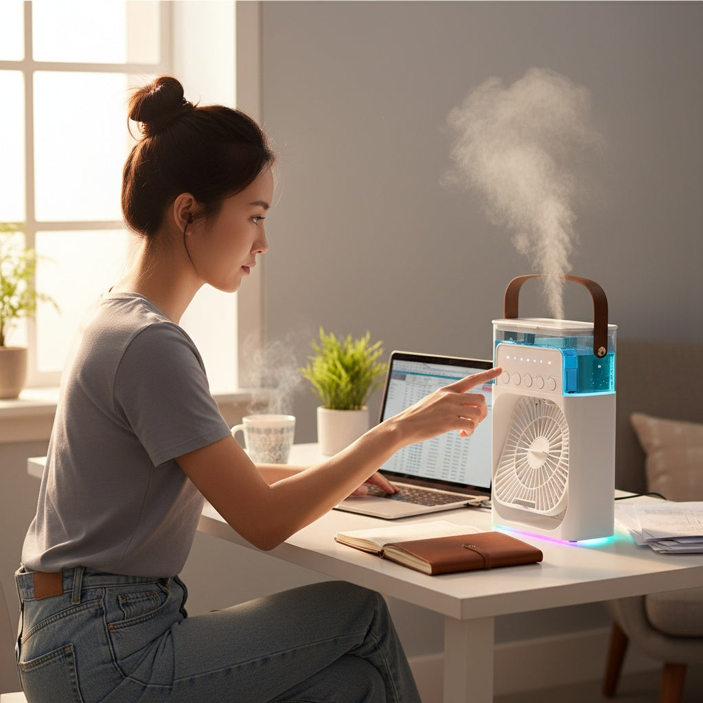 2025 Portable 3-in-1 Air Cooler Fan with Humidifier & LED